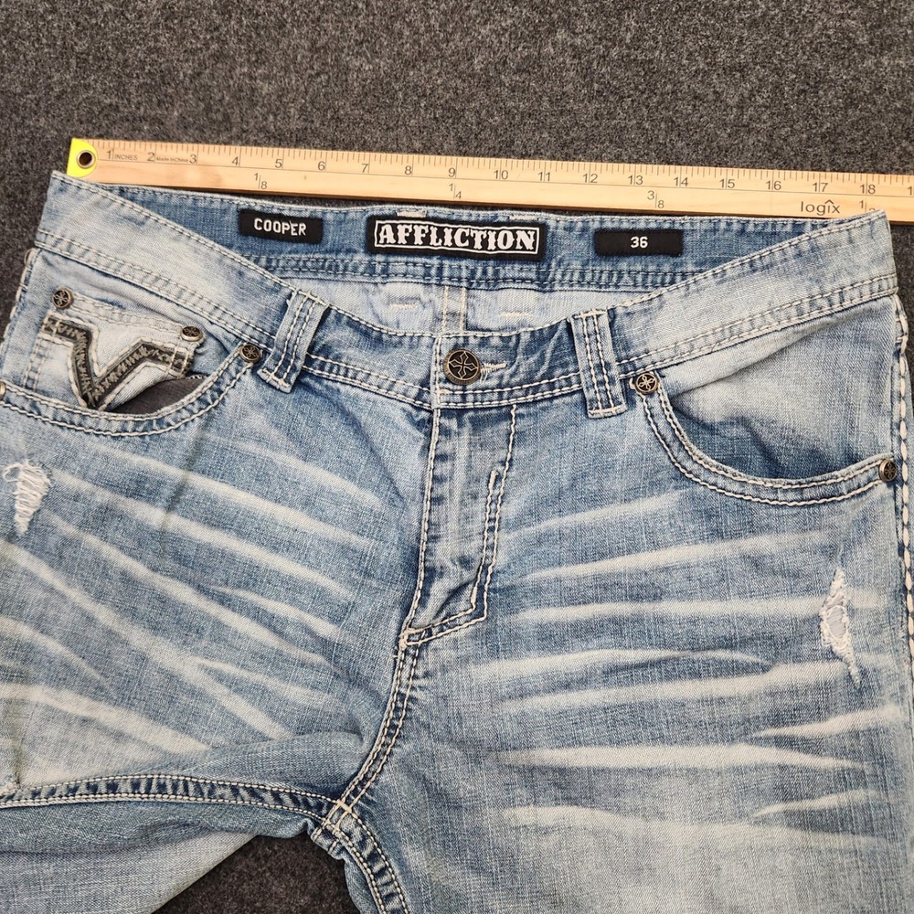 Affliction Cooper Mens Relaxed Straight Jeans Light Wash Distressed Blue Size 36 - Picture 5 of 11